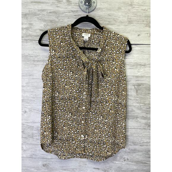 J Crew Tank Womens XS Brown Leopard Print Sleeveless V Neck Tie Lightweight - Picture 1 of 9